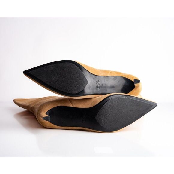 Zara Womens Knee High Boots Wide Shaft Split Leather Dark Tan US 11 EU 42 NWT - Picture 9 of 10